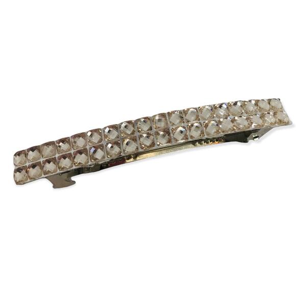 Vintage Silvertone and Rhinestone 2 Row Barrette Hair Accessory 3 1/8" - Picture 1 of 7